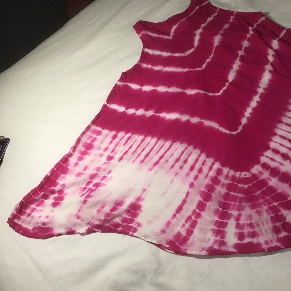 Ana & Rise Pink & White Tie Dyed V Neck Sleeveless Dress w/Embroidery, One Size - Picture 3 of 11